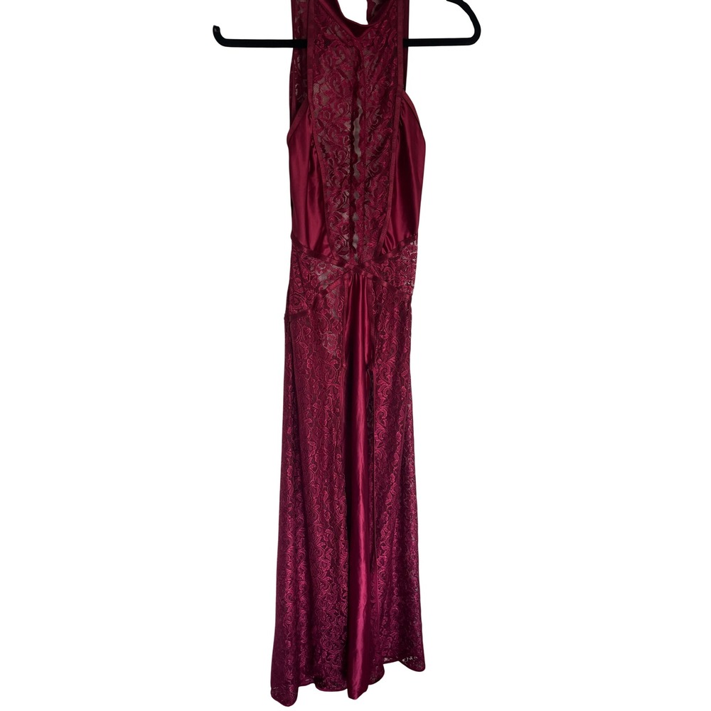 Burgundy Lace whimsygoth Lingerie Gown dark fairy Maxi Dress Slit Front romantic